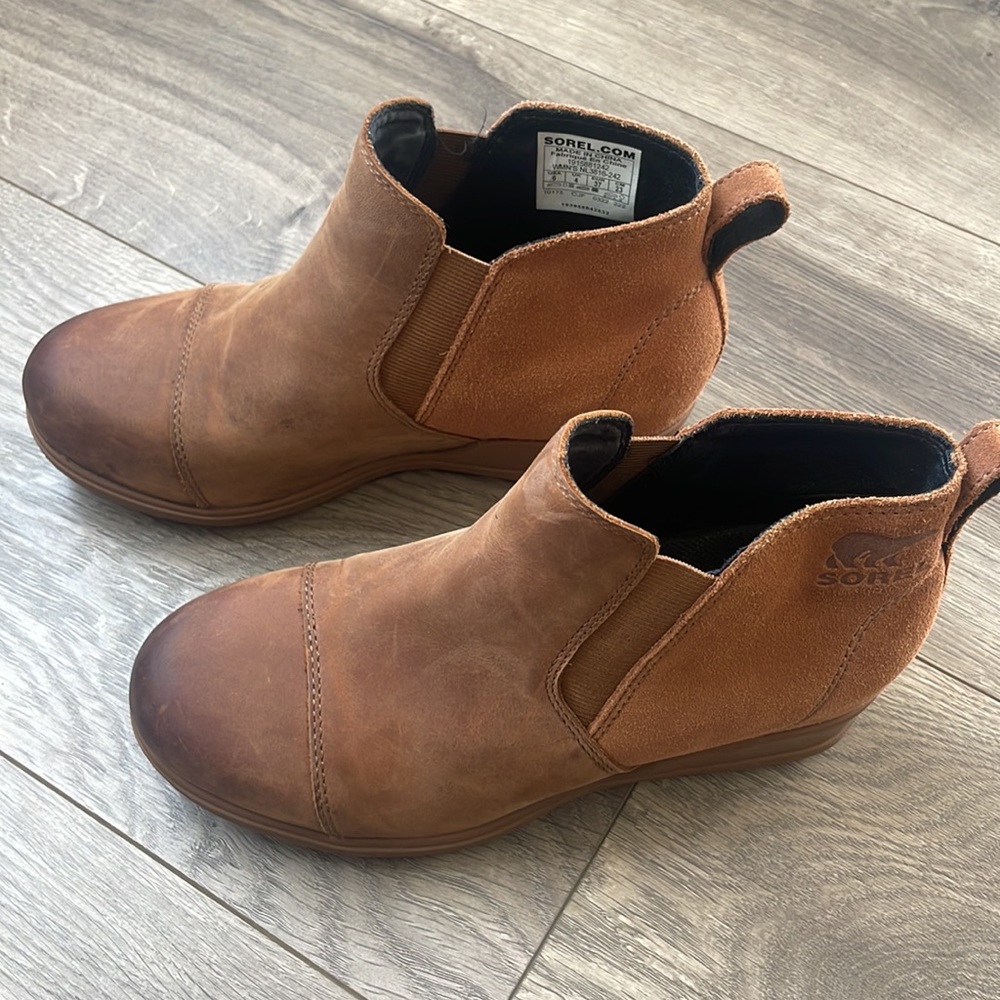 Sorel Brown Leather Chelsea Ankle Boots